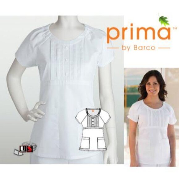 Prima™ by Barco 41303 Women's 2-Pocket Raglan Round Neck Mock Scrub Top White - Picture 1 of 1